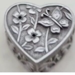 Torino Butterfly Pewter Heart Shaped Trinket Box With Brooch/Lid
